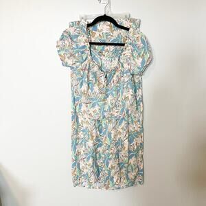 Roxy leaf tropical floral print crop top‎ puff sleeve wide leg pant set medium